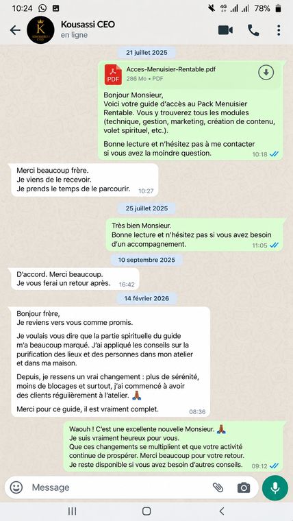 Témoignage WhatsApp client 1